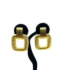 Joan Rivers Gold Twisted Square Drop Clip on Earrings Door Knockers